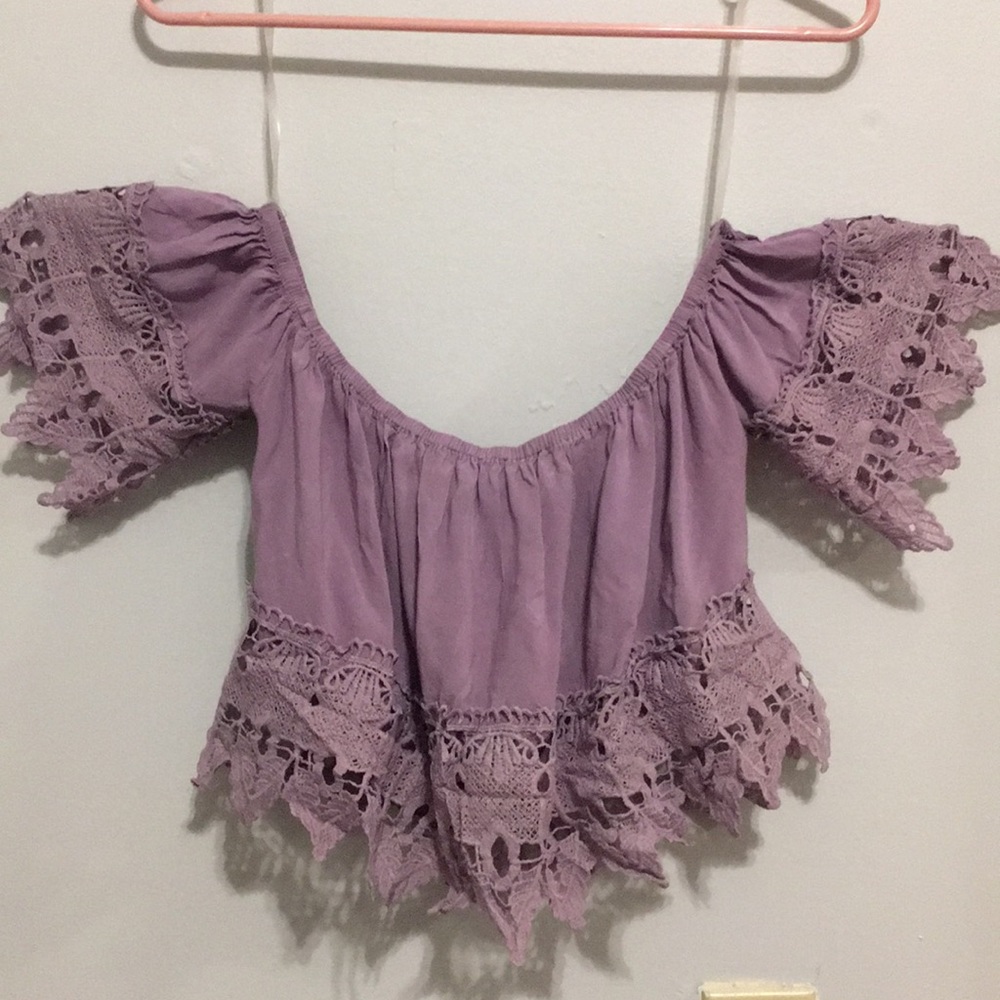 Purple Lacey off the shoulder crop top